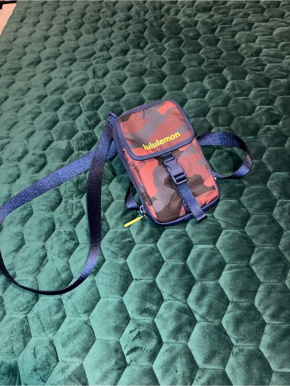 lululemon athletica Red Camo Crossbody Pouch with Navy Strap